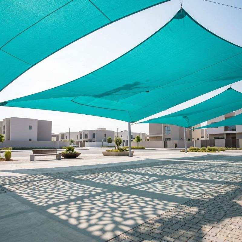 Shade Sail กันสาดตาข่ายซึมผ่านได้บล็อก HDPE UV บริสุทธิ์ 100%
